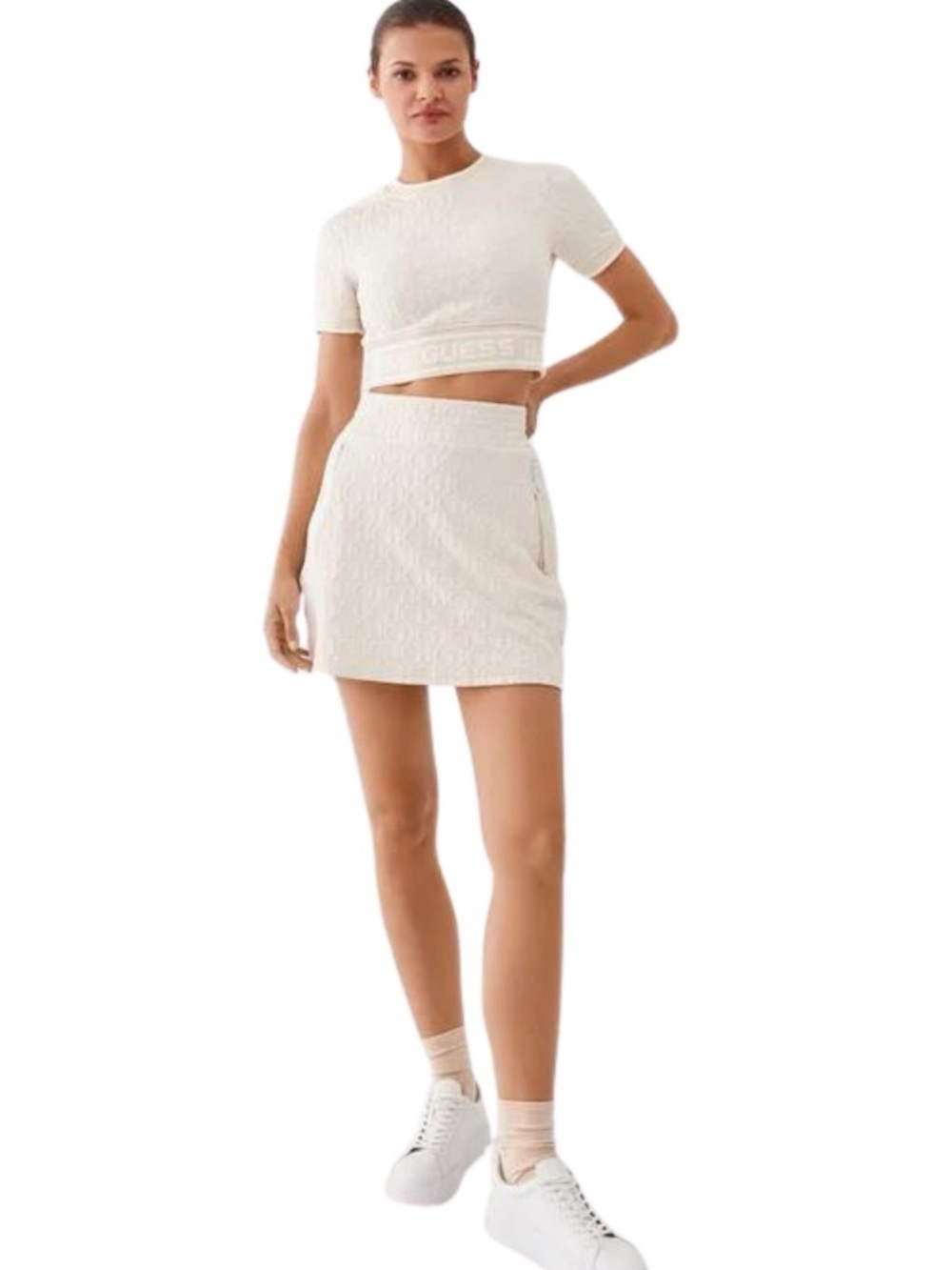 Guess Off-White Textured Mini Skirt